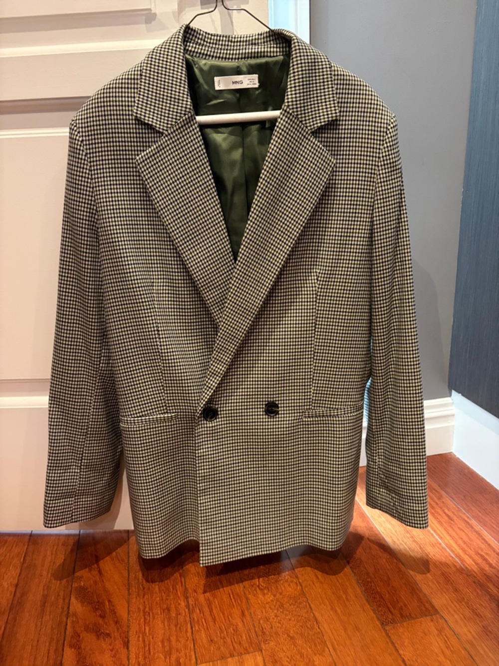 Woman’s Double-Breasted Houndstooth Blazer - Black & White and Green
